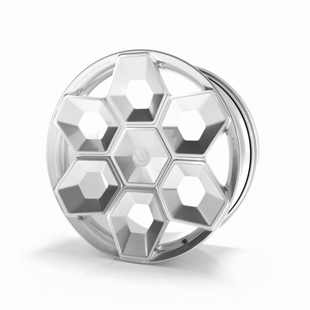UNPLUGGED PERFORMANCE UP-CYBRHEX-DBL-022 Single Wheel UP CYBRHEX 20x10.5+35 - 5x114.3 / 5x120, Double Drilled, Satin Titanium for TESLA Cybertruck / Model Y Photo-0