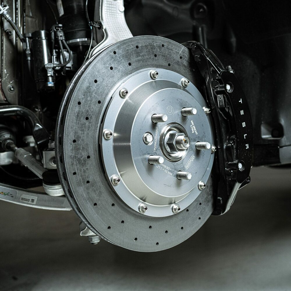 UNPLUGGED PERFORMANCE UP-MS2-134-3.1 Front Brake Rotor Kit, Large Sweep, Carbon Ceramic + Racing Brake Pad Kit for TESLA Model S2 2021 Photo-0