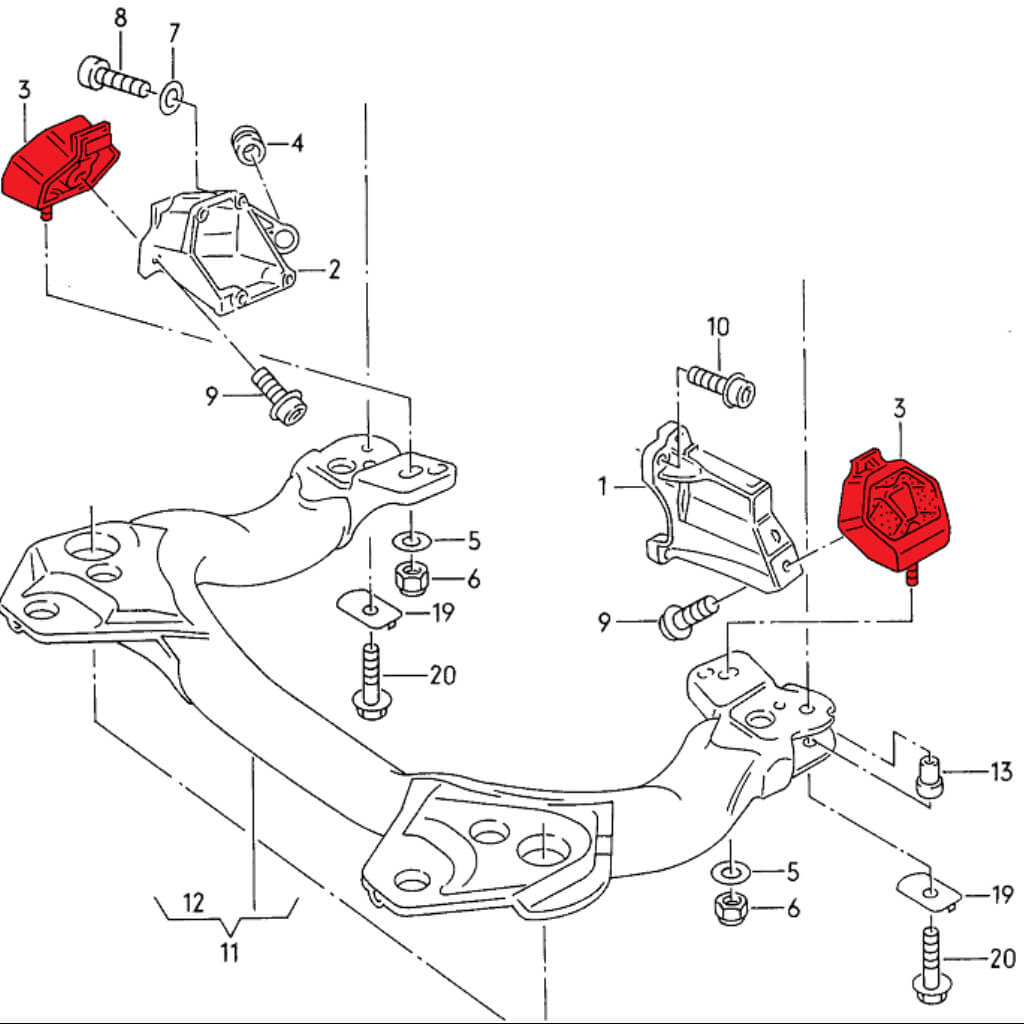 VERKLINE ELA-019-75 Gearbox Mounts Kit (Street Hardness) for AUDI S4 / S6 (C4) Photo-3