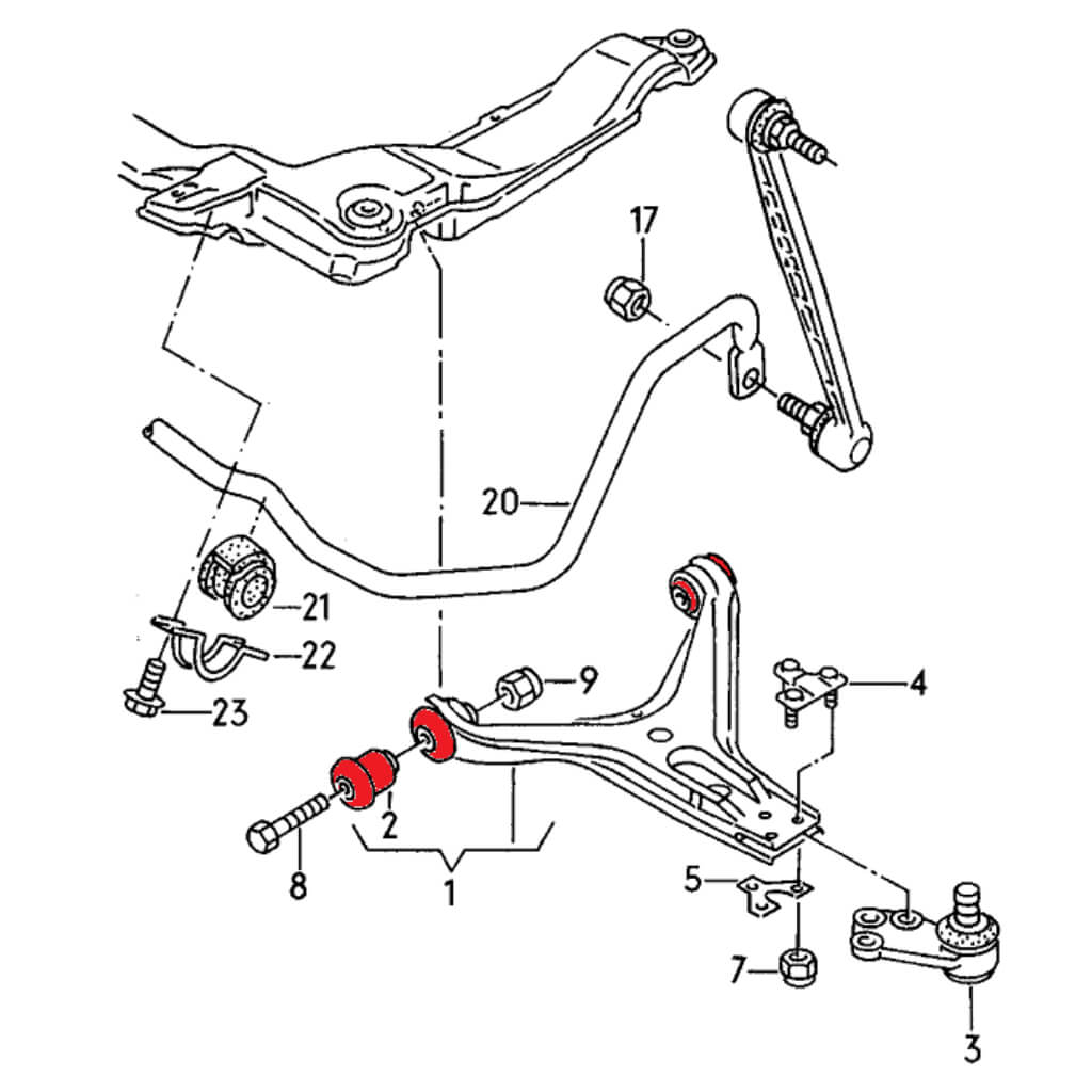 VERKLINE POW-002-85 Polyurethane Bushes Kit 45 mm for Cast Front Arms for AUDI RS2 / S2 (B4) Photo-3