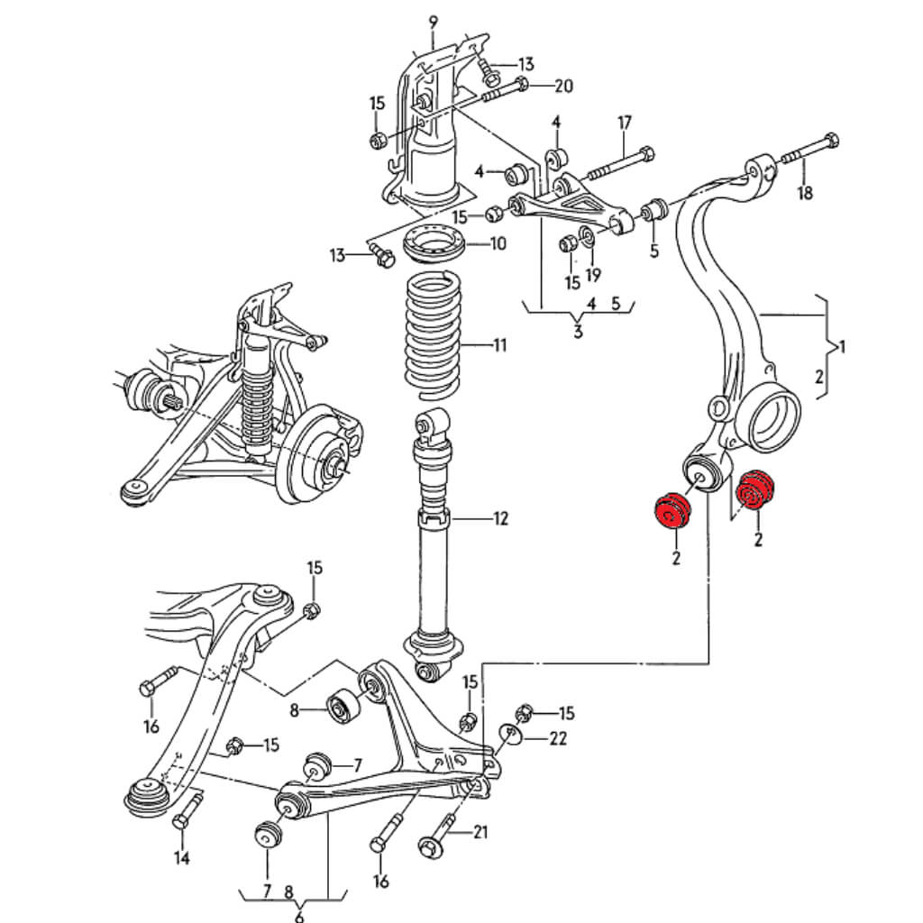 VERKLINE POW-015-85 Rear Bottom Bushes Kit for Wheel Bearing Housing (Track Hardness) for AUDI RS2 (B4) / RS4 (B5) Photo-2