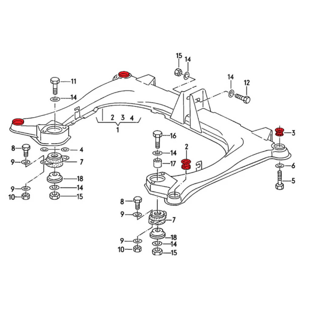 VERKLINE POW-018-75 Polyurethane Subframe M10 Bushings Kit (Street Hardness) for AUDI S2 (B4) Photo-1