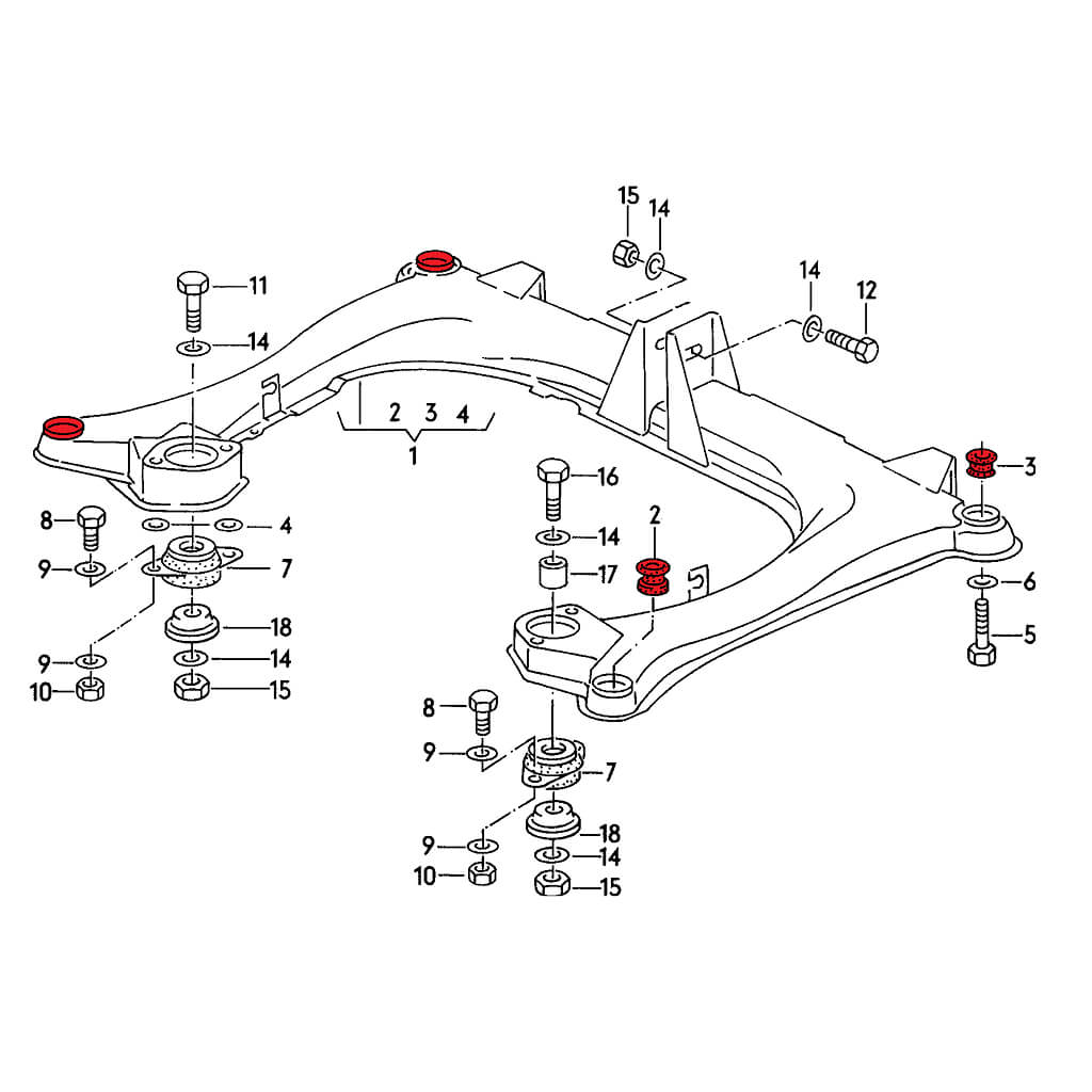 VERKLINE POW-024-75 Polyurethane Subframe M12 Bushings Kit (Street Hardness) for AUDI RS2 / S2 (B4) Photo-2