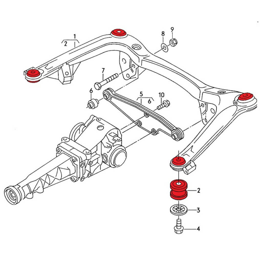 VERKLINE SBK-005 Rear Aluminium Subframe Bushings Kit (8 pcs) for AUDI RS2 (B4) / RS4 (B5) Photo-4