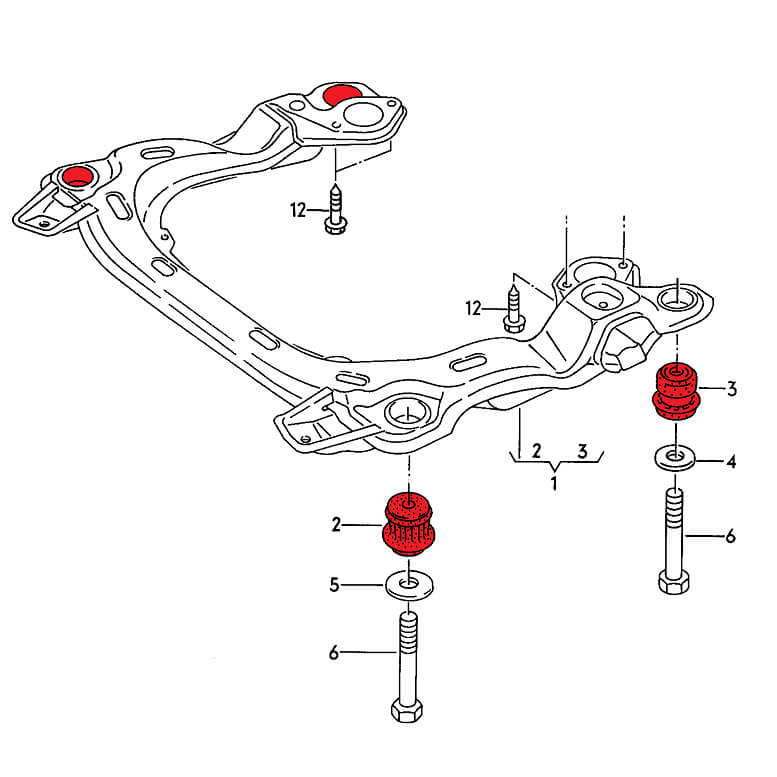 VERKLINE SBK-010 Aluminium Front Subframe Bushings Kit (8 pcs) for AUDI 200 (C3) Photo-3