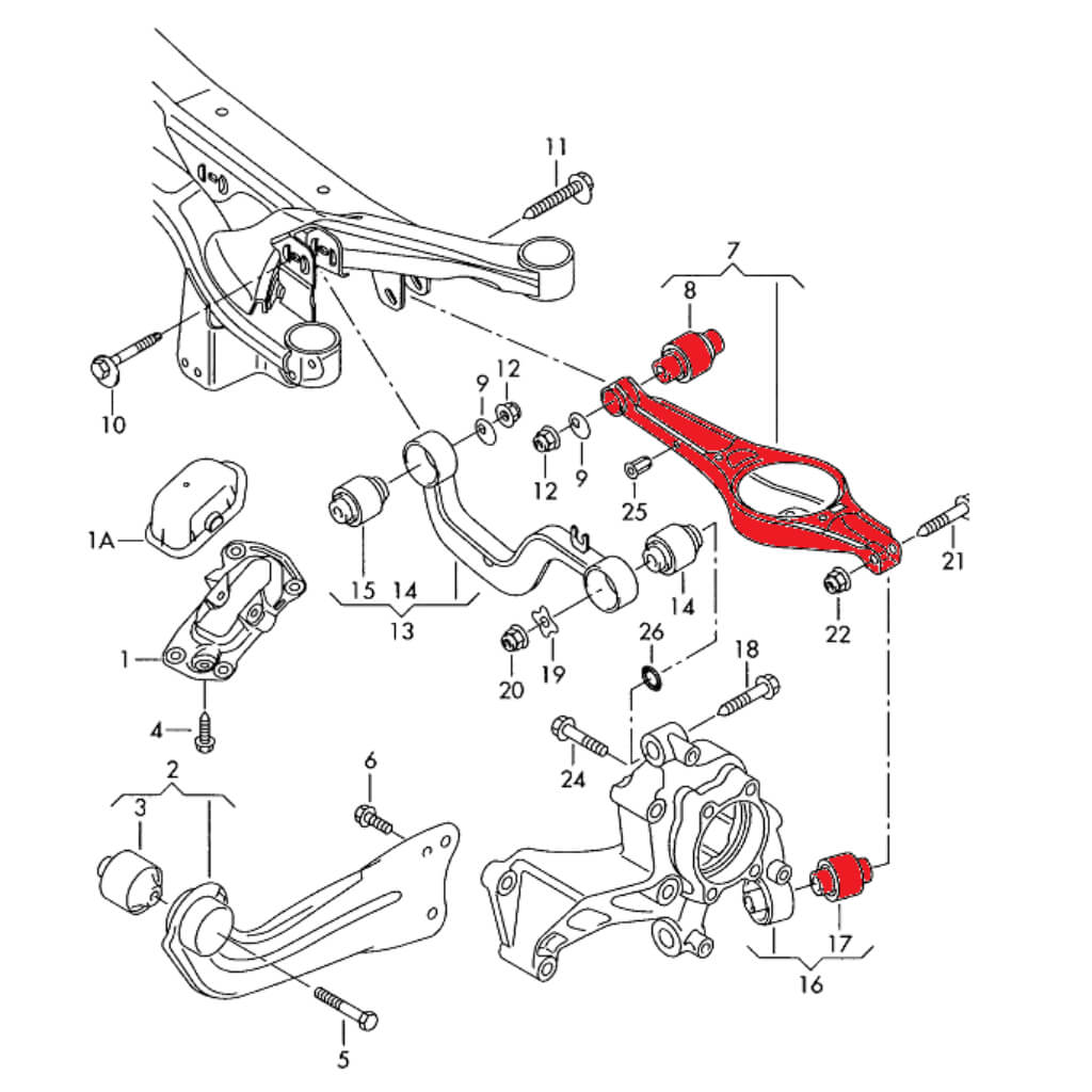 VERKLINE TRS-010 Adjustable Rear Replacement Uniball Arm Kit for Spring Wishbone for AUDI RS3 (8P) / VW Golf GTI (Mk5 / Mk6) Photo-3