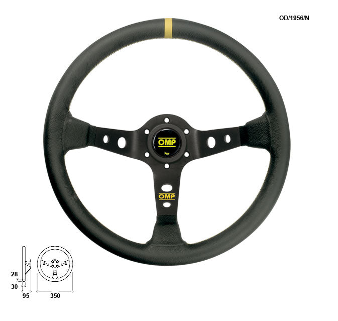 OMP OD0-1956-071 (OD/1956/N) Steering wheel CORSICA, leather, black/black (yellow stitching), diam.350mm, reach 95mm Photo-0