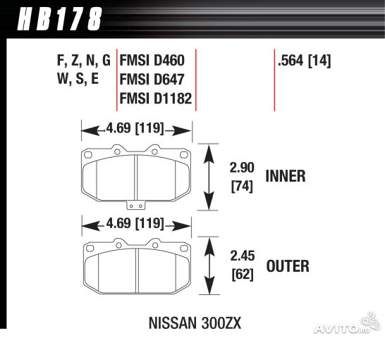 HAWK HB178N.564 Brake Pads HP PLUS Front for SUBARU Impreza WRX/NISSAN 200SX S14 Turbo Photo-4 