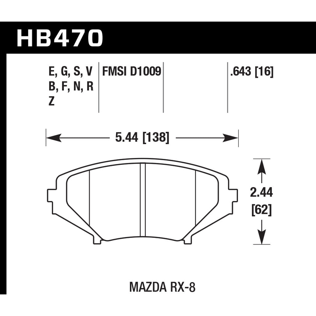 HAWK HB470N.643 Brake Pads HP+ Front MAZDA RX-8 2004-2011 Photo-2 