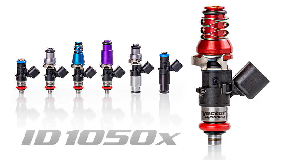 INJECTOR DYNAMICS 1050.60.11.D.4 Injectors set ID1050x for MITSUBISHI Galant VR4, 2.0L turbo. 11mm (blue) adaptor tops. DENSO lower. Set of 4. Photo-0 