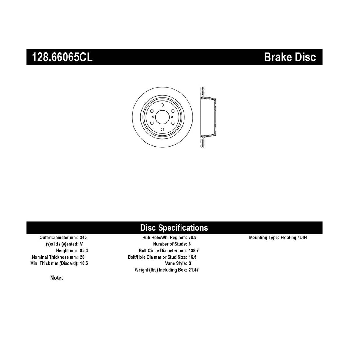 STOPTECH 128.66065CL Rear Sportstop Cryo Sport Drilled Rotor Left CADILLAC/CHEVROLET Avalanche/Cheyenne/Escalade/Escalade ESV 2007-2020 Photo-0 