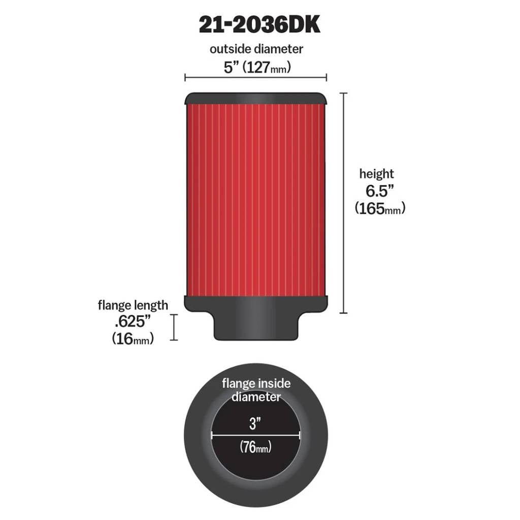 AEM 21-2036DK UNIVERSAL Air Filter DryFlow 3 in (76 mm) Photo-6 