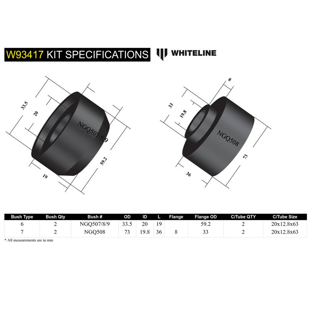 WHITELINE W93417 Front Body Mount - Bushing Kit-Cab Front for Nissan Patrol GQ, GU/Ford Maverick DA Photo-3 