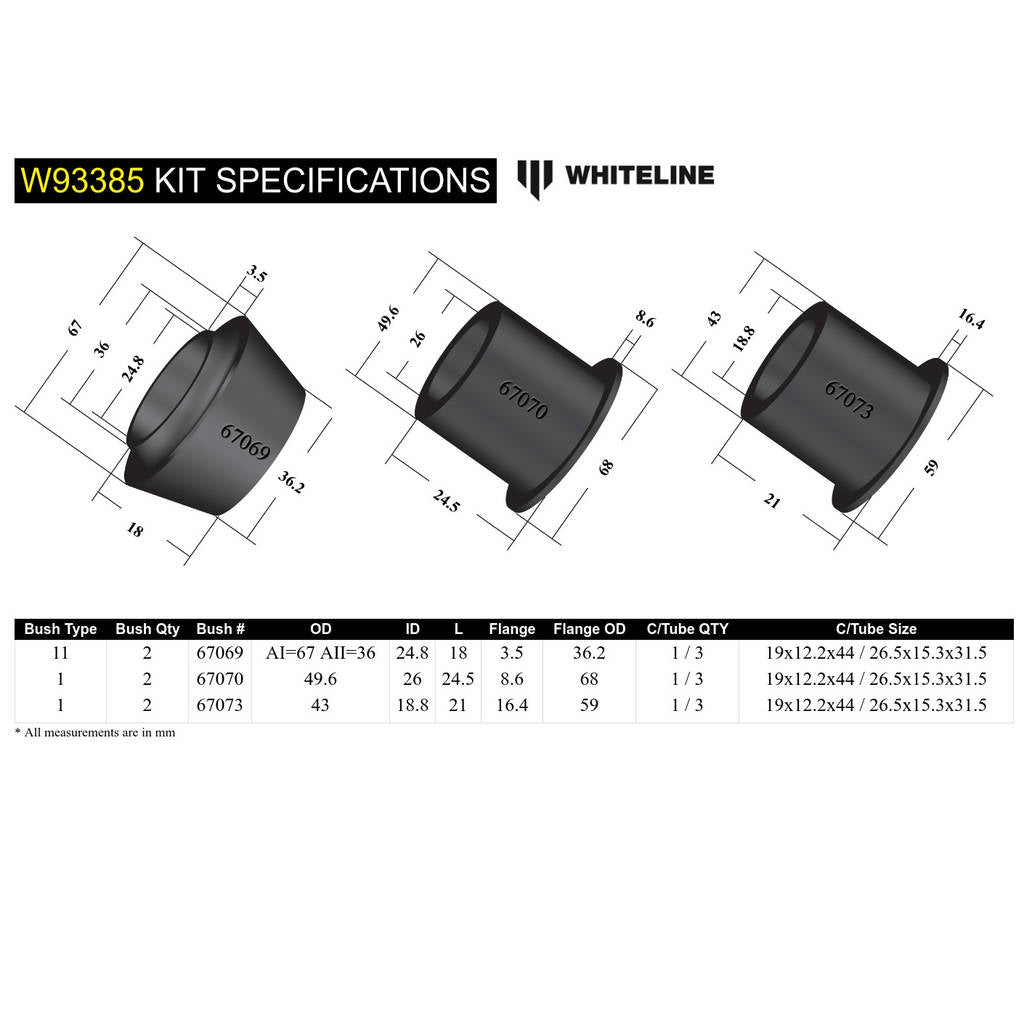 WHITELINE W93385 Front Differential Mount - Bushing Kit for Toyota Prado 120 Series/4Runner GRN210 Photo-3 