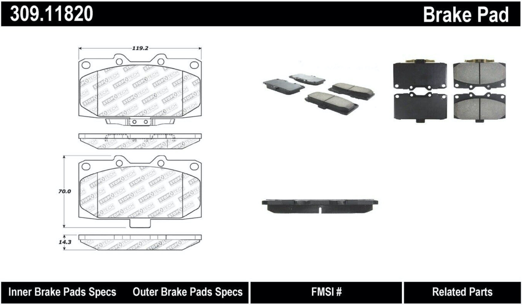 STOPTECH 309.11820 Front Sport Brake Pads with Shims & Hardware SUBARU Impreza 2006-2007 Photo-1 