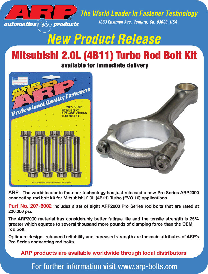 ARP 207-6002 Rod Bolt Kit for Mitsubishi 2.0L (4BIIT) DOHC. 2008 & later Photo-1 