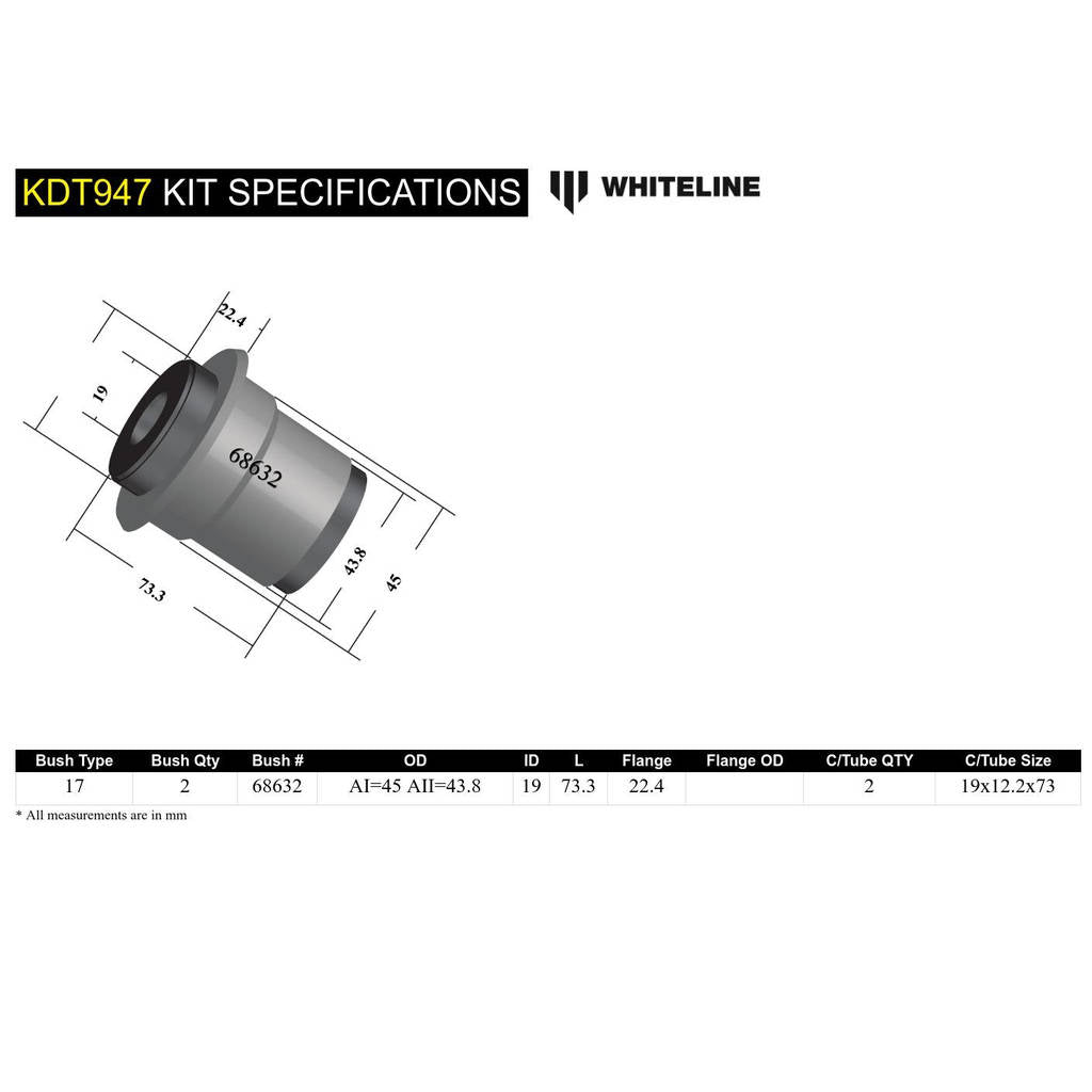 WHITELINE KDT947 Beam Axle Bushing Kit Reduce Squirm/Improve Braking Stability Photo-4 
