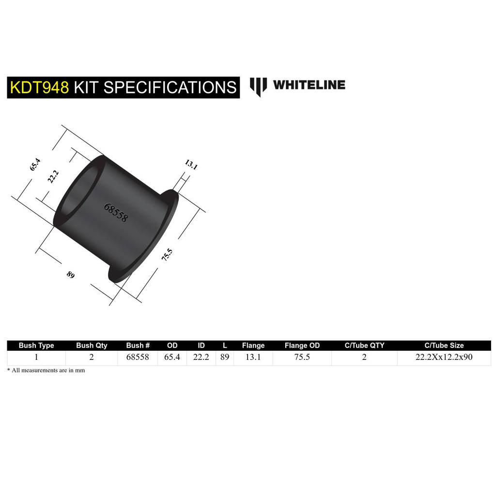 WHITELINE KDT948 Rear Beam Axle - Bushing Kit for Nissan Micra, Tiida/Renault Clio Photo-4 