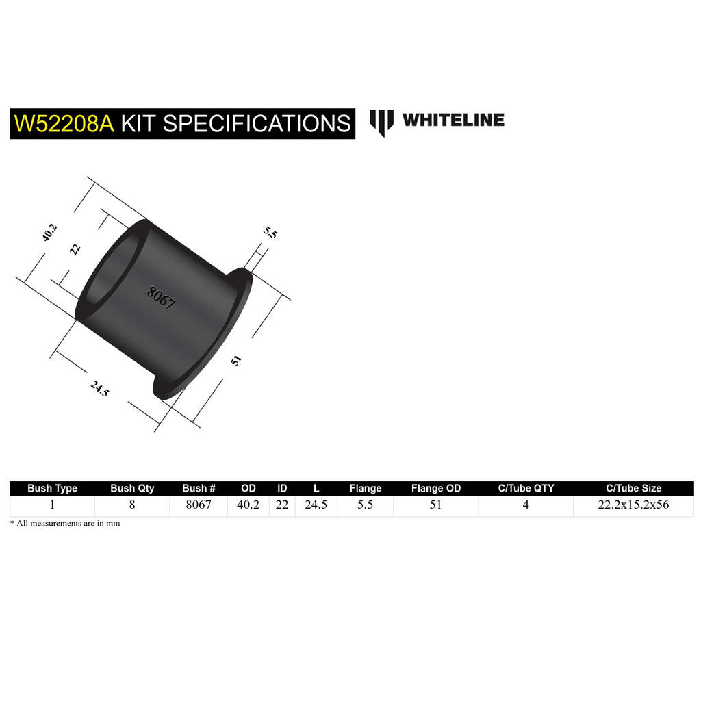 WHITELINE W52208A Front Upper Control Arm - Bushing Kit for Mazda MX-5 NA, NB Photo-4 