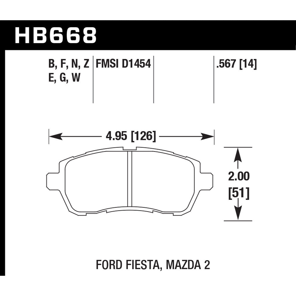 HAWK HB668G.567 Brake Pads DTC-60 (15 mm) Front FORD Fiesta S/SE 2016-2019 Photo-2 