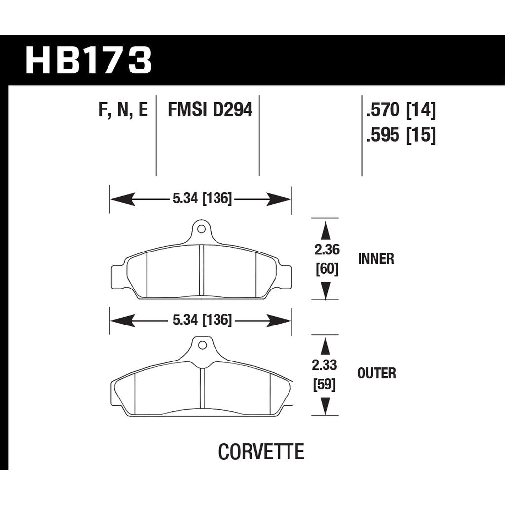 HAWK HB173N.570 Brake Pads HP Plus Front CORVETTE 5.7L (D294) Photo-2 
