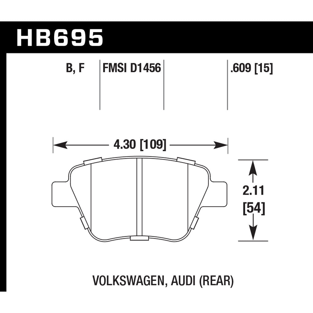 HAWK HB695B.609 Rear brake pads AUDI A3/Golf GTI VI/EOS/BEETLE/Jetta/Octavia 2012+ Photo-2 