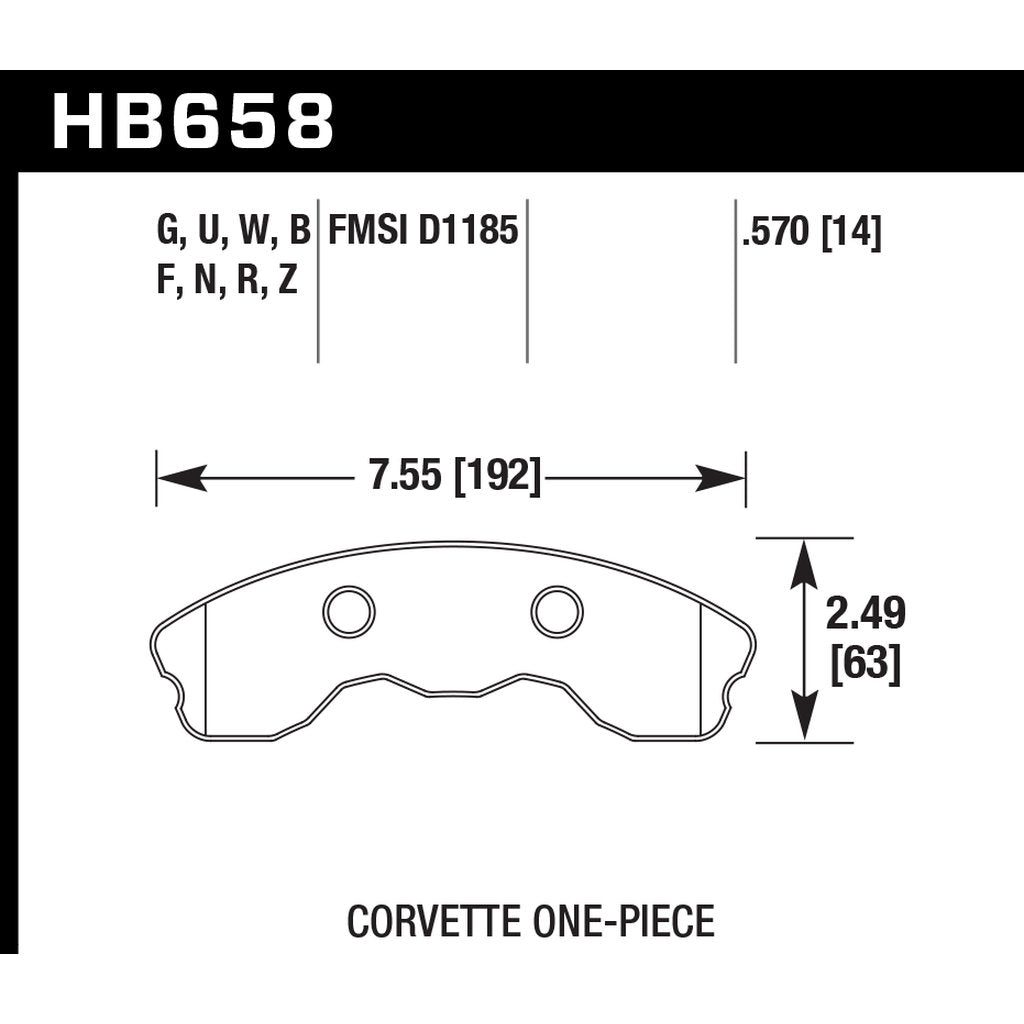 HAWK HB658U.570 Brake Pads DTC-70 (14 mm) Front CHEVROLET CORVETTE Z06 2006-2008 Photo-2 