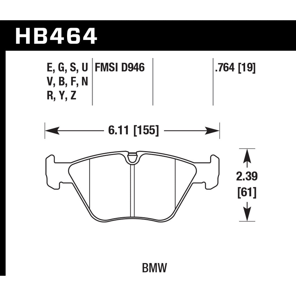 HAWK HB464U.764 Brake Pads DTC-70 (19 mm) Front BMW M3 2003-2006/X3 xDrive30i Photo-2 