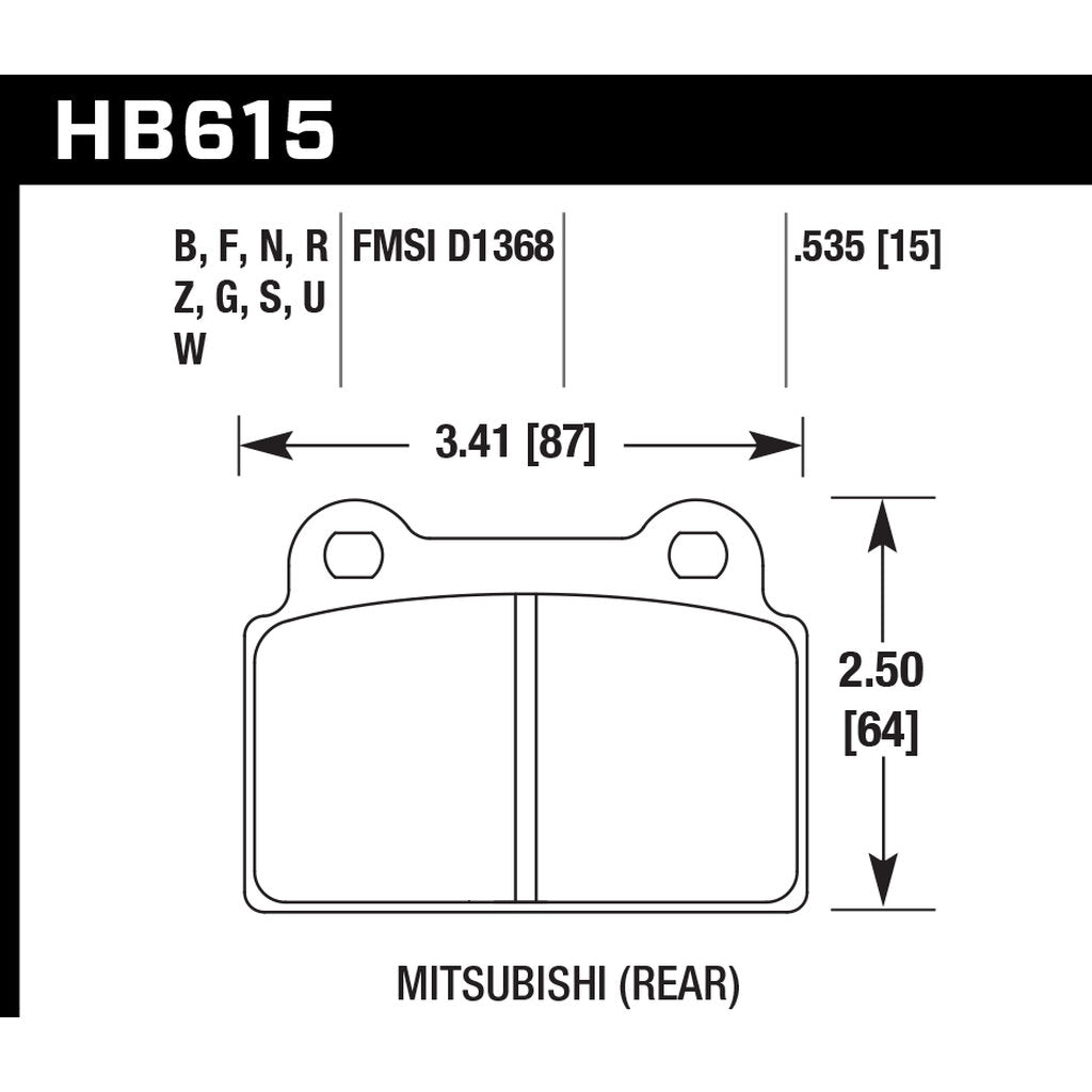 HAWK HB615G.535 Brake Pads DTC-60 (13 mm) Rear MITSUBISHI EVO X Photo-2 
