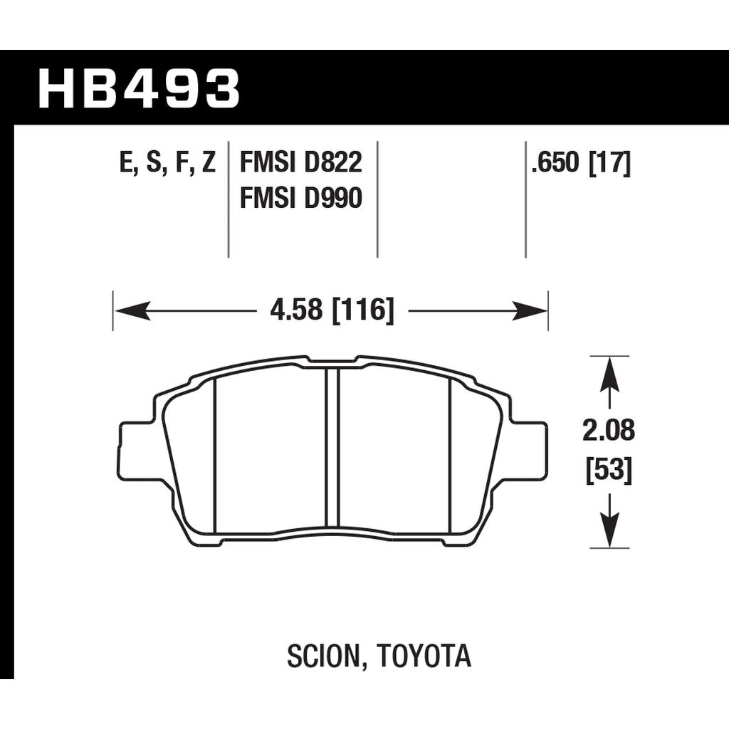 HAWK HB493F.650 Brake Pads HPS Front TOYOTA Prius 2004-2009 Photo-2 