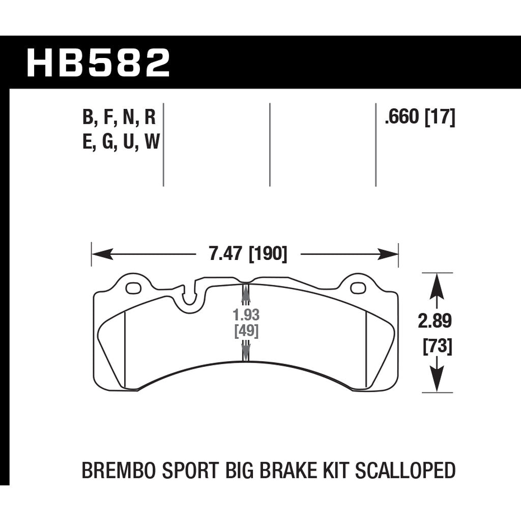 HAWK HB582U.660 Brake Pads DTC-70 (17 mm) Brembo Scalloped Photo-1 