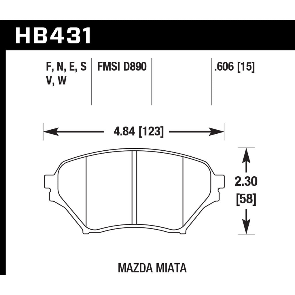 HAWK HB431S.606 Brake Pads HT-10 (15 mm) Front MAZDA Miata 2001-2005 Photo-2 