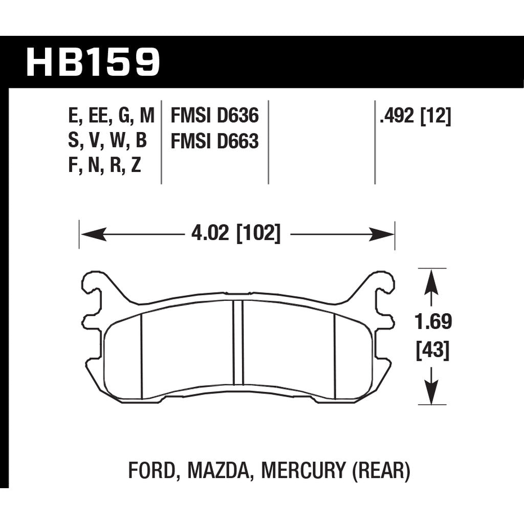 HAWK HB159W.492 Brake Pads DTC-30 (13 mm) Rear MAZDA Miata 1800 Photo-2 