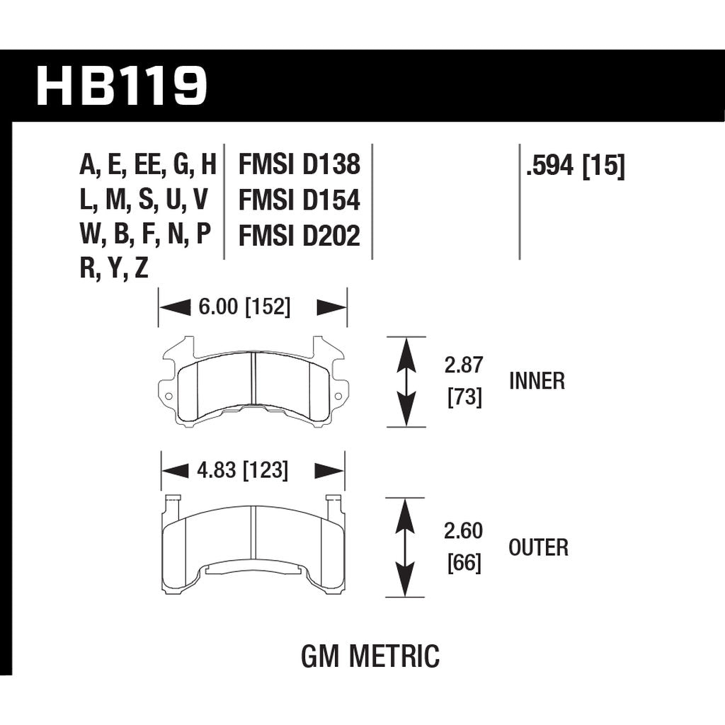 HAWK HB119W.594 Brake Pads DTC-30 (15 mm) Photo-2 