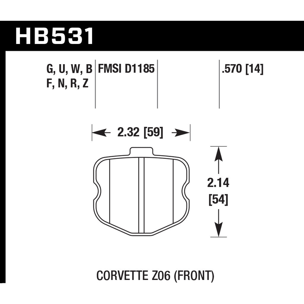 HAWK HB531N.570 Brake Pads HP Plus Front CHEVROLET CORVETTE Z06 2005-2012 Photo-2 