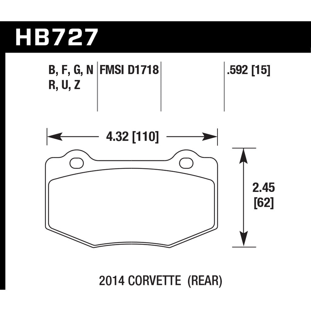 HAWK HB727Z.592 Brake Pads Perf. Ceramic Rear CHEVROLET Camaro SS 2016-2018 Photo-2 