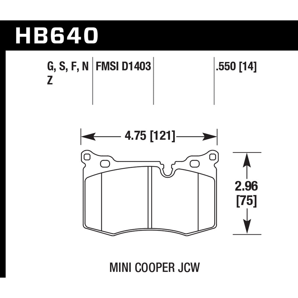 HAWK HB640G.550 Brake Pads - DTC-60 Front MINI COOPER Joh Cooper Works 2009-2017 Photo-2 