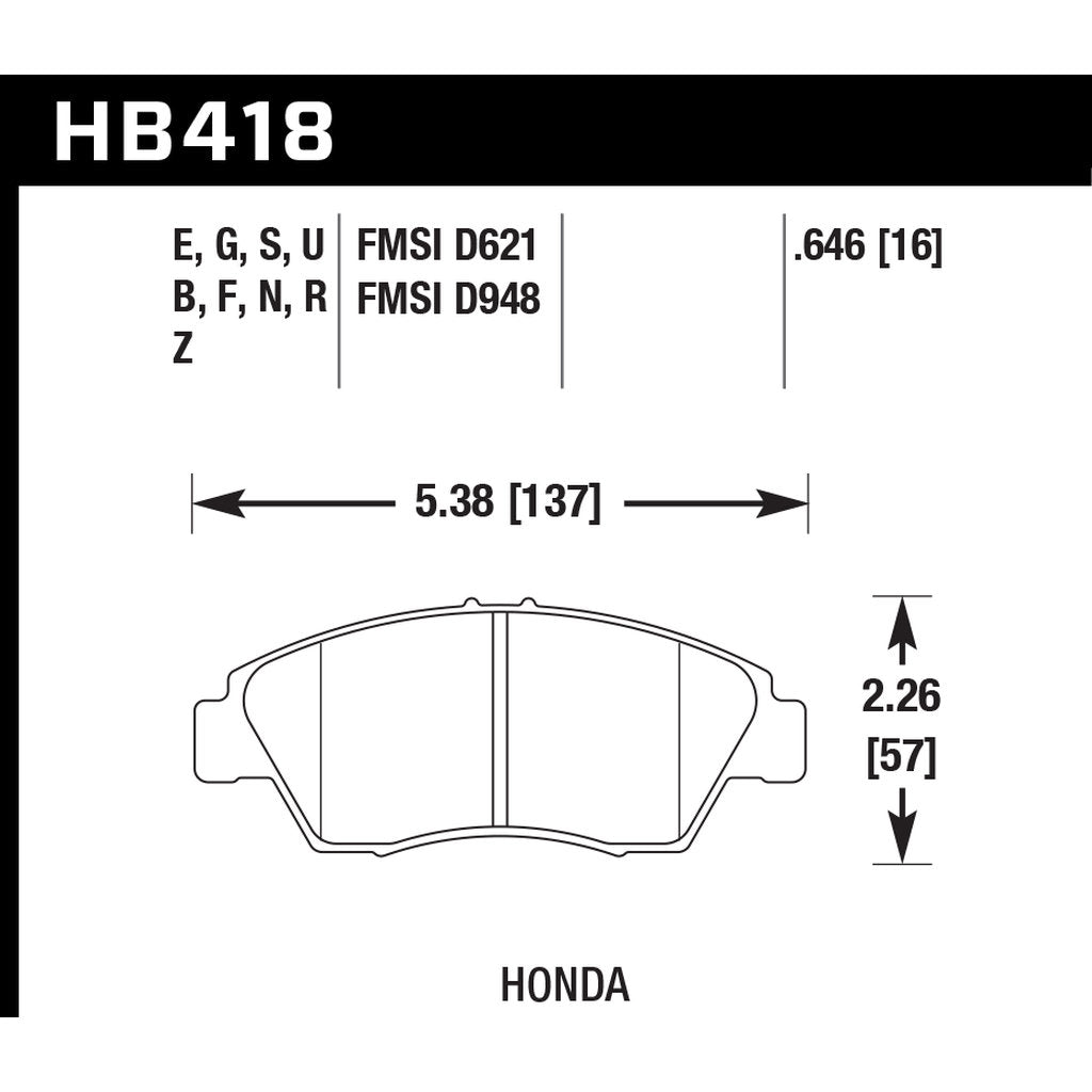 HAWK HB418N.646 Brake Pads HP Plus Front HONDA Civic Hybrid/Fit Sport 2007-2008 Photo-2 