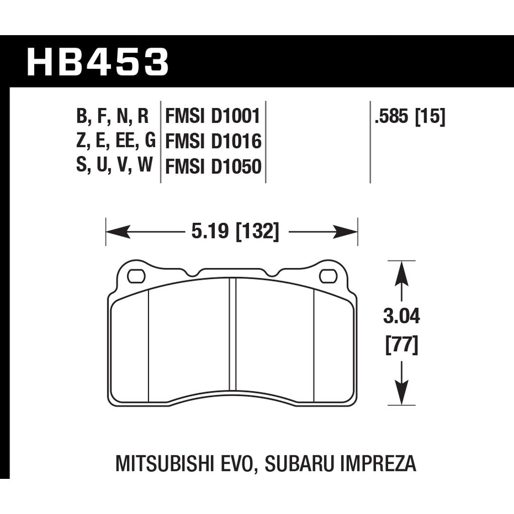 HAWK HB453B.585 Brake Pads HPS 5.0 Front SUBARU Impreza STI/MITSUBISHI EVO 4-X Photo-2 