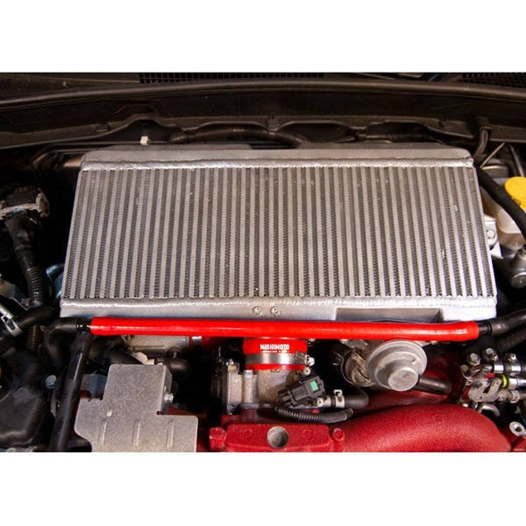 MISHIMOTO MMTMIC-STI-08SLRD SUBARU WRX STI Performance Top-Mount Intercooler Kit, Silver Cooler, Red Photo-7 