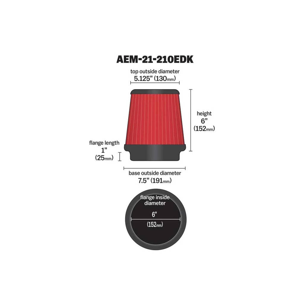 AEM 21-210EDK DryFlow Air Filter 6" X 6" DRYFLOW Photo-1 