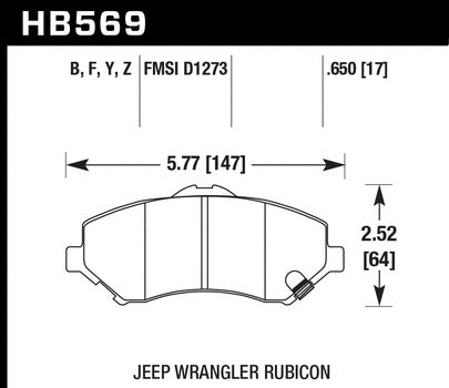 HAWK HB569Y.650 Brake Pads LTS Front JEEP Wrangler Sport 2011-2017 Photo-1 