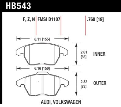 HAWK HB543G.760 Brake Pads DTC-60 (19 mm) Front VW Golf GTI 2.0 2006-07/AUDI A3 8P/Quattro/TT 8J 2.0T Photo-0 