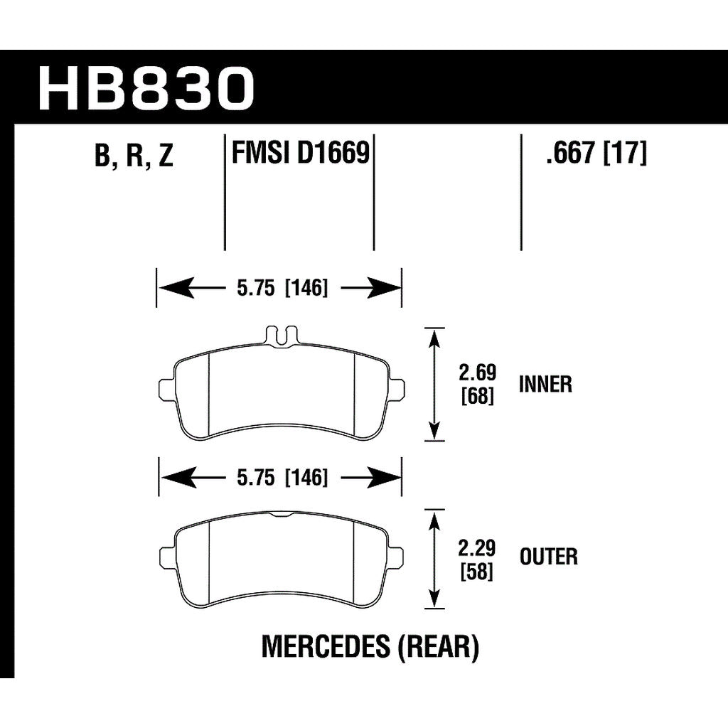HAWK HB830Z.667 Brake Pads Perf. Ceramic Rear MERCEDES-Benz SL63 AMG/SL65 AMG 2013-2019 Photo-2 
