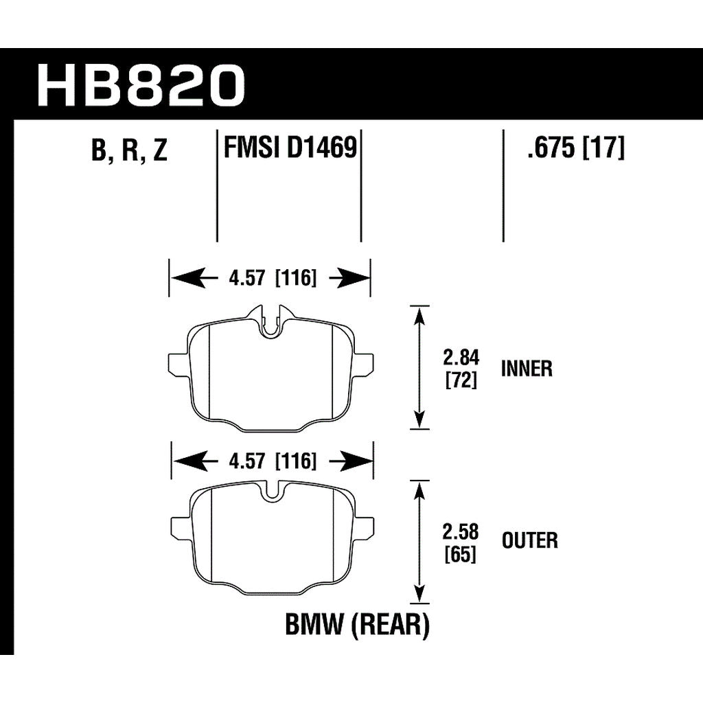 HAWK HB820Z.675 Brake Pads Perf. Ceramic Rear for BMW M5 (F10) / M6 (F12/F13) Photo-2 