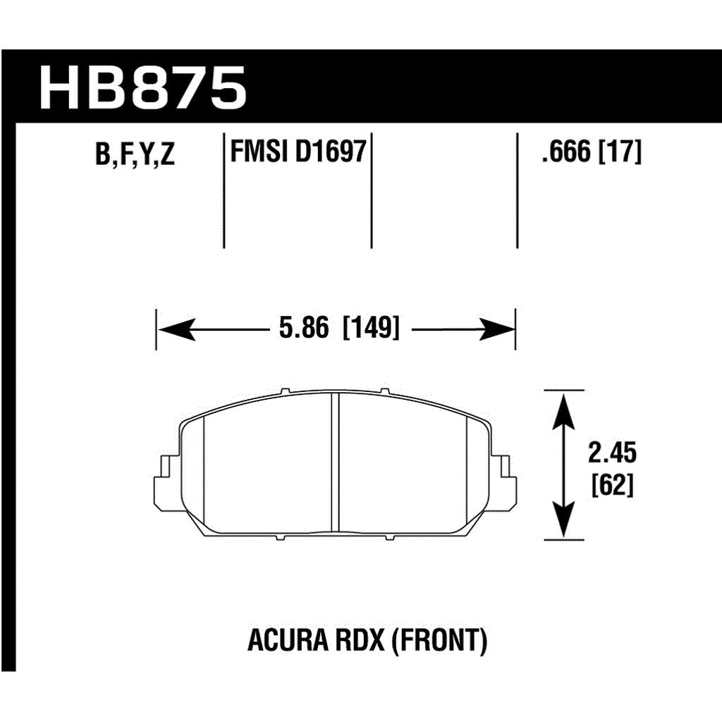 HAWK HB875F.666 Brake Pads HPS Front ACURA ILX/RDX/RLX/HONDA Civic Si 2017-2019 Photo-2 