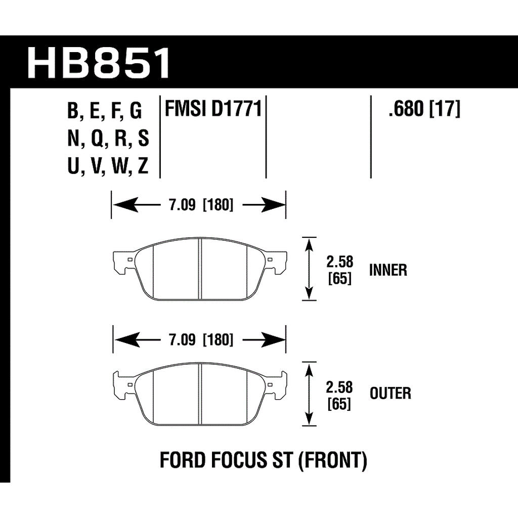 HAWK HB851F.680 Brake Padss HPS Front FORD Focus ST 2014-2018 Photo-2 