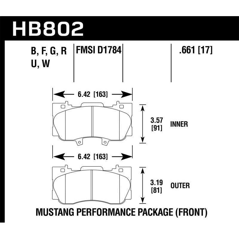 HAWK HB802F.661 Brake Padss HPS Front FORD Mustang EcoBoost/GT 2015-2019 Photo-1 