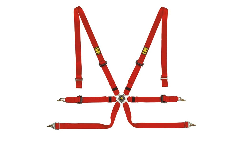 OMP DA0-0202-A02-061 (DA0202BHSL061) Safety harness Formula Pull Up, 6 point, 2", alum adjusters, FIA 8853-2016, red Photo-0 