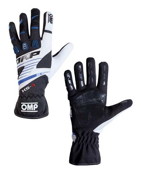 OMP KB0-2743-B01-175-006 Karting Gloves KS-3 MY2018 (for Kids), Black / Blue / White, Size 6 Photo-0 